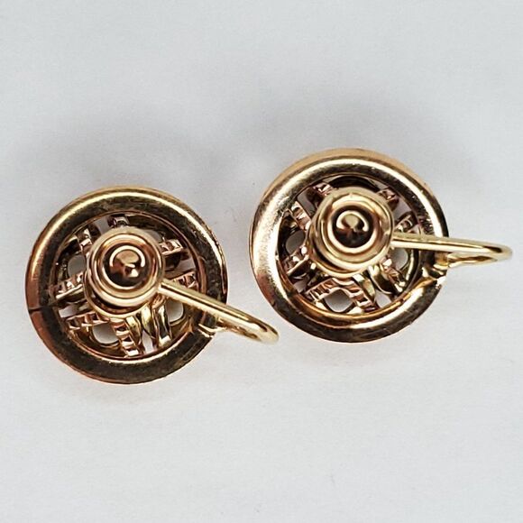 Vintage 12K GF Gold Screwback Earrings Round Flower Blue Crystal Center 1/2" - Picture 5 of 6